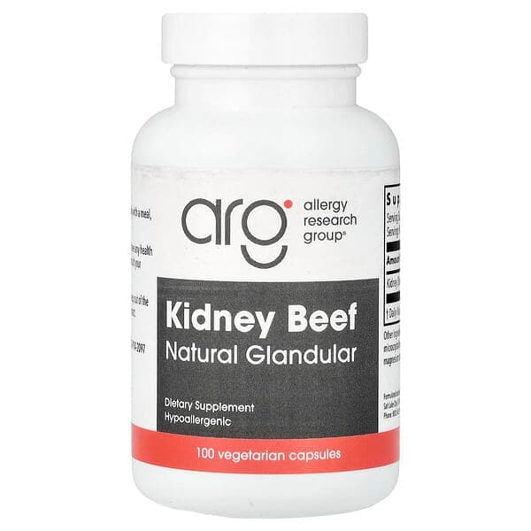 Allergy Research Group, Kidney Beef, Natural Glandular, 100 Vegetarian Capsules (500 mg per Capsule) photo