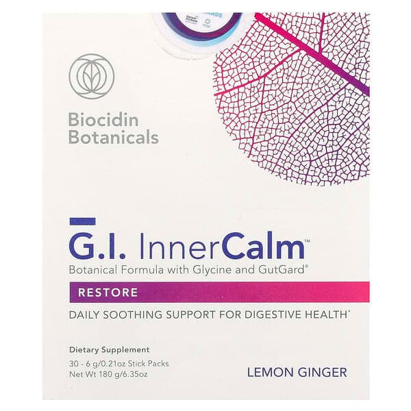 Biocidin Botanicals, G.I. Inner Calm™, Lemon Ginger, 30 Sitck Packs, 0.21 oz (6 g) Each photo