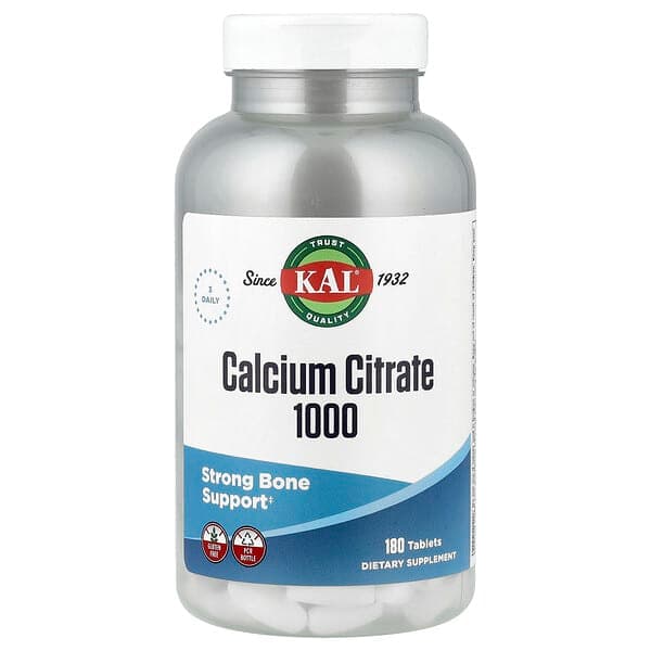 KAL, Calcium Citrate 1000, 180 Tablets (333 mg per Tablet) photo
