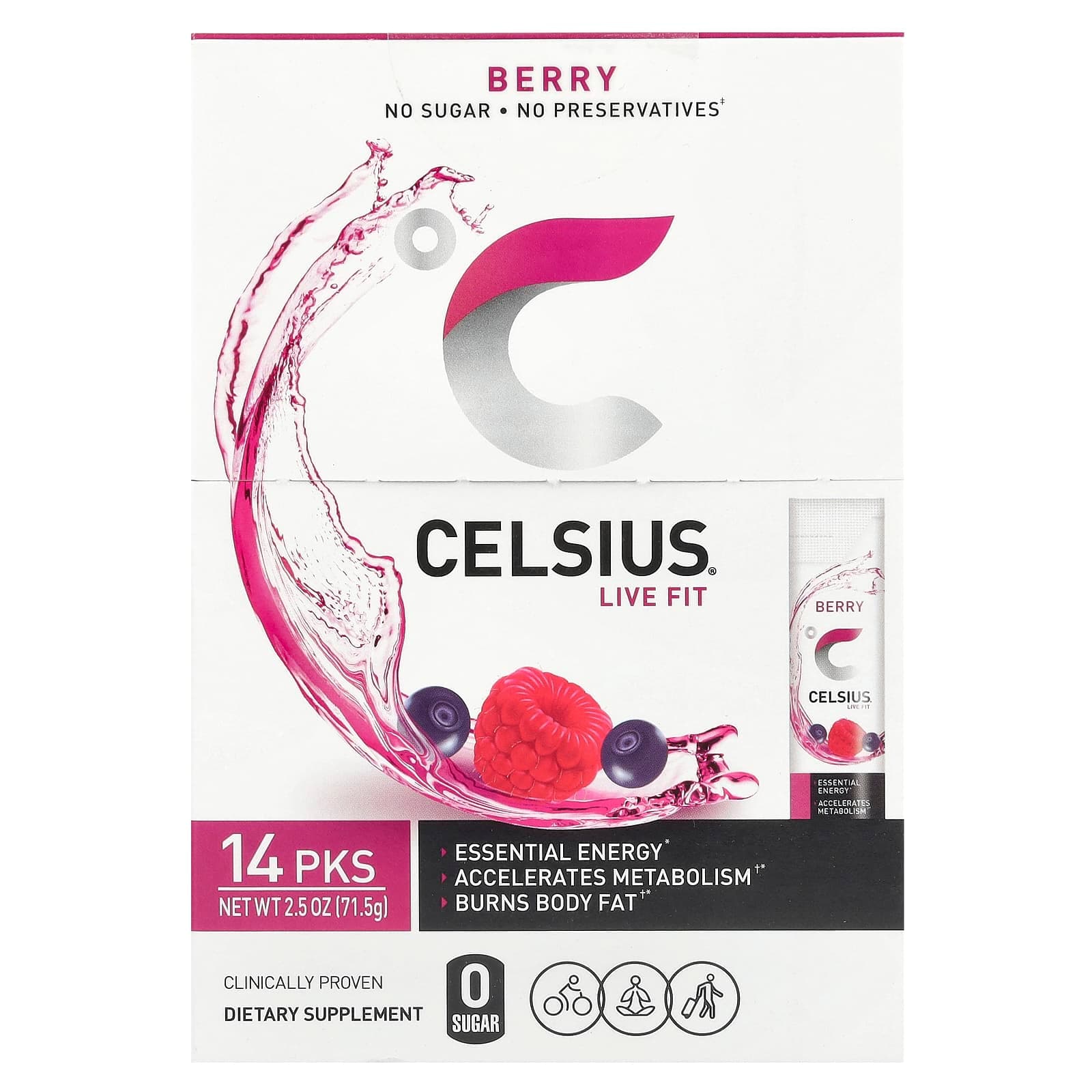 Celsius, Live Fit, Berry, 14 On-The-Go Packets, 0.18 oz (5.11 g) Each
