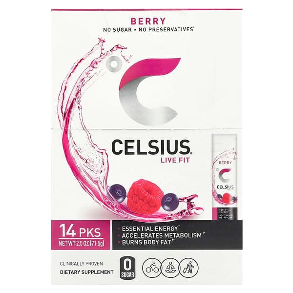 Celsius, Live Fit, Berry, 14 On-The-Go Packets, 0.18 oz (5.11 g) Each photo