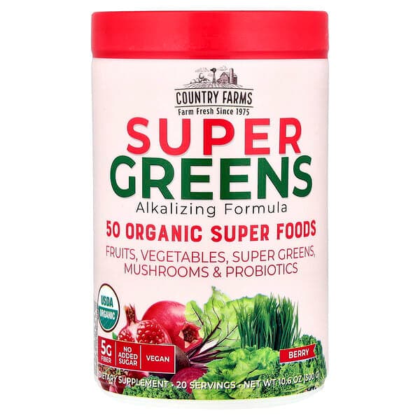 Country Farms, Super Greens, Alkalizing Formula, Berry, 10.6 oz (300 g) photo