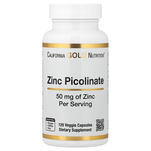 California Gold Nutrition, Zinc Picolinate, 50 mg, 120 Veggie Capsules photo