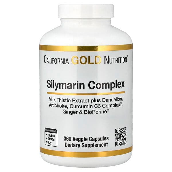 California Gold Nutrition, Silymarin Complex with Milk Thistle Extract Plus Dandelion, Artichoke, Ginger, and BioPerine®, 360 Veggie Capsules photo