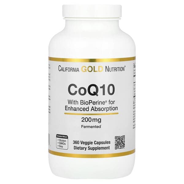 California Gold Nutrition, CoQ10 with Bioperine® Black Pepper Extract, 200 mg, 360 Veggie Capsules photo
