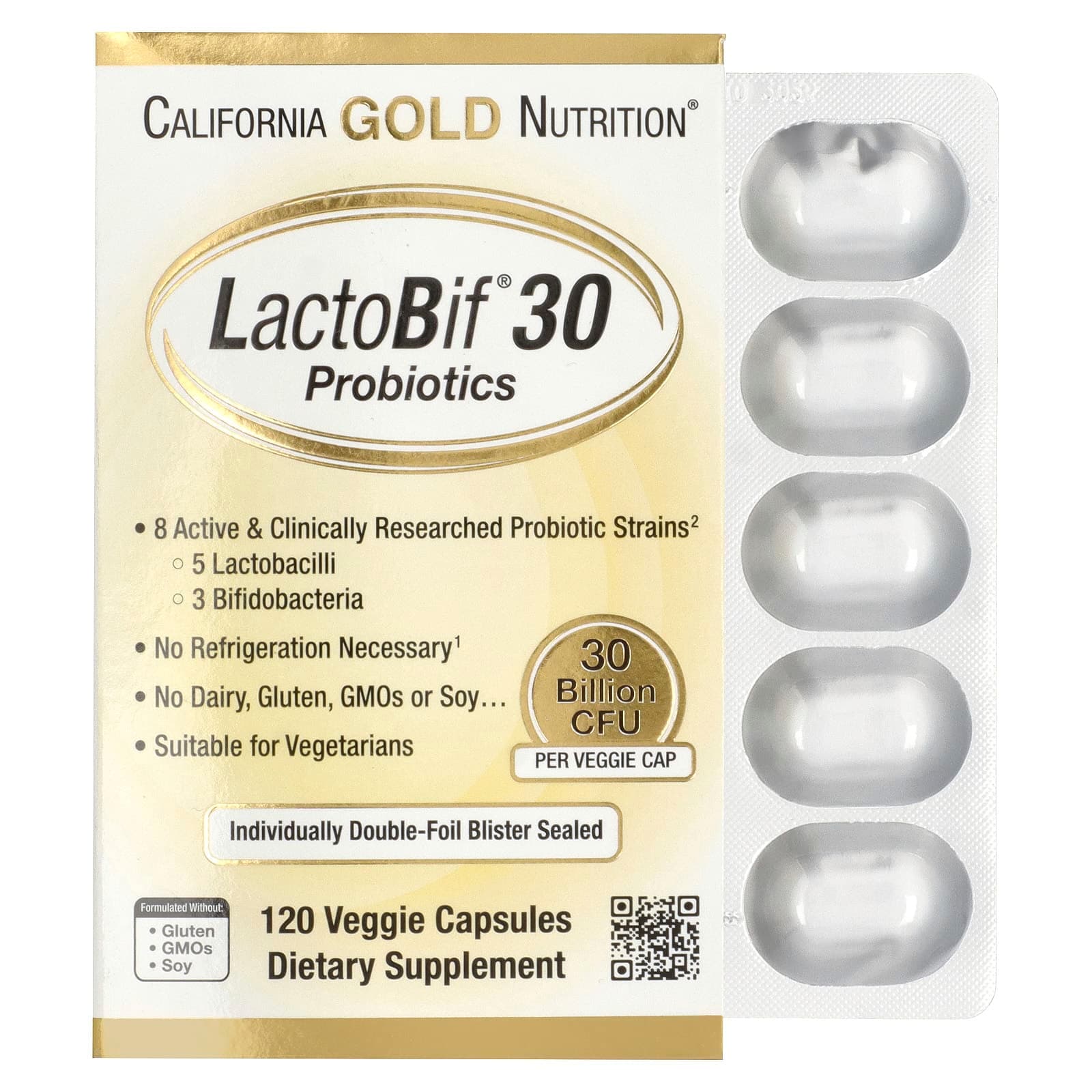 California Gold Nutrition, LactoBif® 30 Probiotics, 30 Billion CFU, 120 Veggie Capsules