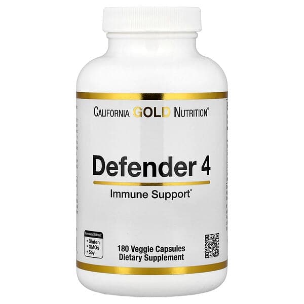 California Gold Nutrition, Defender 4, with Vitamin C, Vitamin D, Zinc & Selenium, 180 Veggie Capsules photo