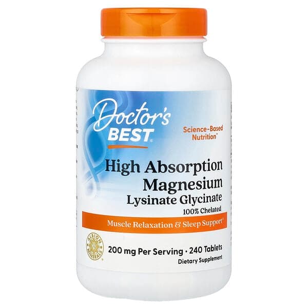 Doctor's Best, High Absorption Magnesium Lysinate Glycinate, Chelated, Albion® TRAACS®, 240 Tablets (100 mg per Tablet) photo
