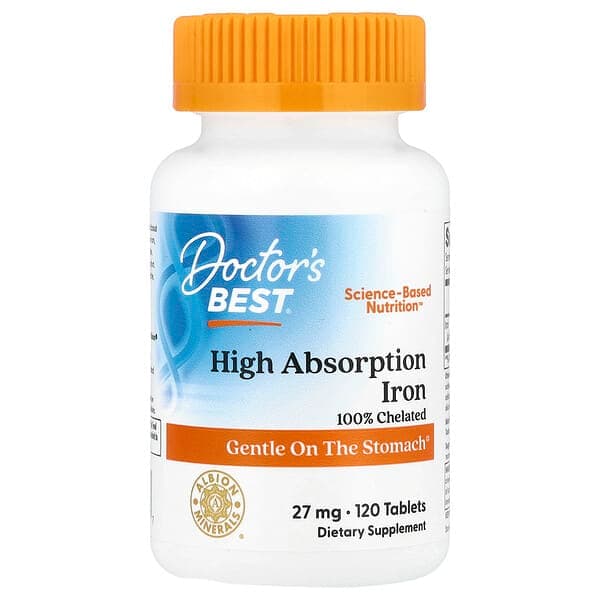 Doctor's Best, High Absorption Iron, 27 mg, 120 Tablets photo