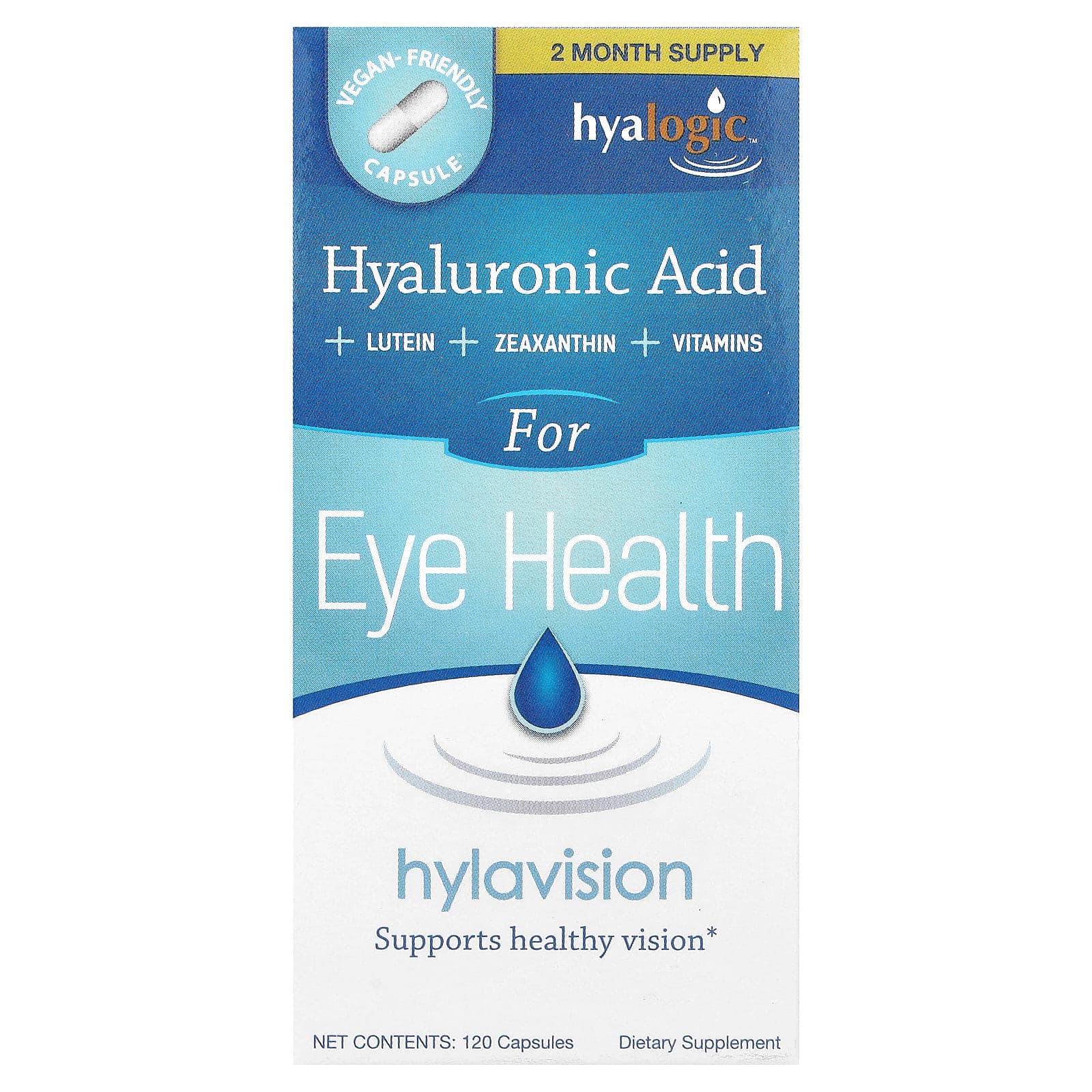 Hyalogic, Hylavision, Hyaluronic Acid + Lutein + Zeaxathin + Vitamins, 120 Capsules
