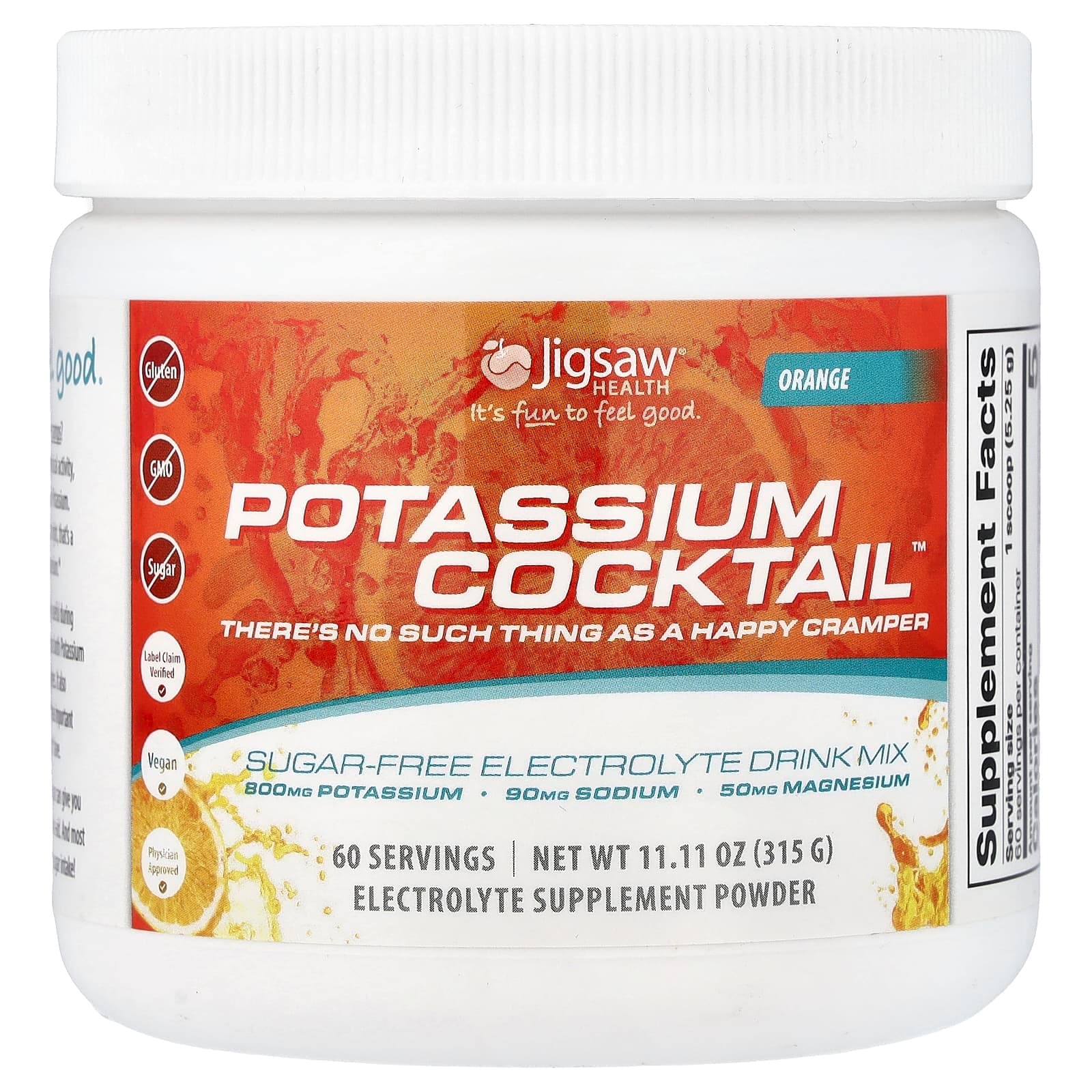 Jigsaw Health, Potassium Cocktail®, Sugar-Free Electrolyte Drink Mix, Orange, 11.11 oz (315 g)