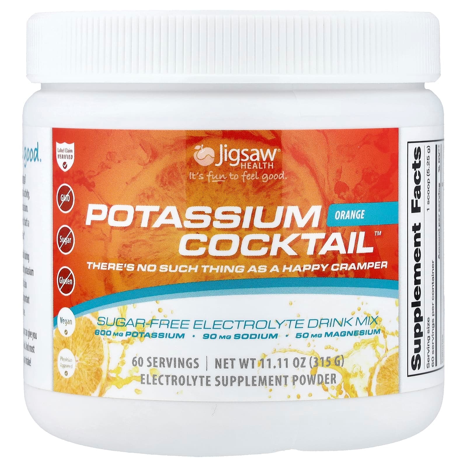 Jigsaw Health, Potassium Cocktail™, Sugar-Free Electrolyte Drink Mix, Orange, 11.11 oz (315 g)