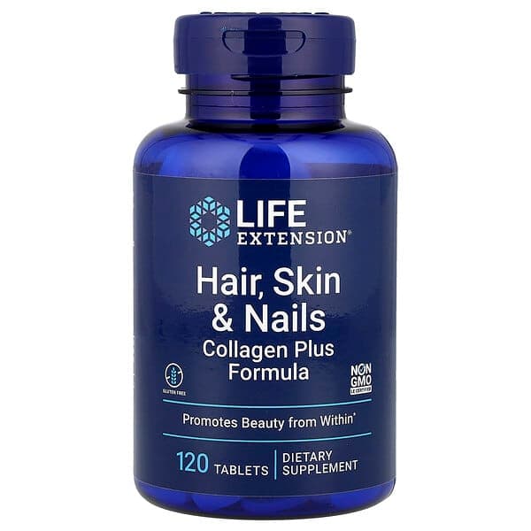 Life Extension, Hair, Skin & Nails, Collagen Plus Formula, 120 Tablets photo