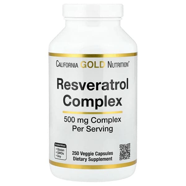 California Gold Nutrition, Resveratrol Complex with Grape Seed Extract, Red Wine Extract, and trans-Resveratrol, 250 Veggie Capsules photo