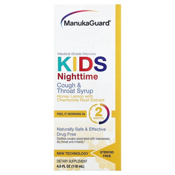 ManukaGuard, Kids Cough & Throat Syrup, Nighttime, Honey Lemon, 4 fl oz (118 ml) photo
