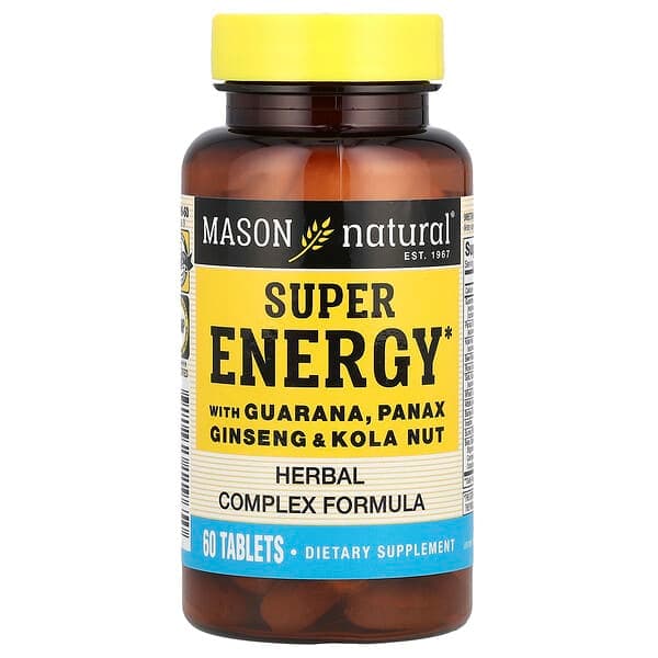 Mason Natural, Super Energy with Guarana, Panax Ginseng & Kola Nut, 60 Tablets photo