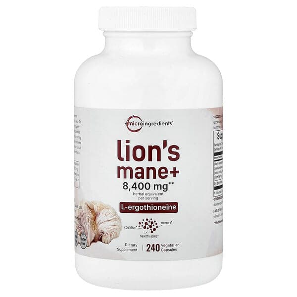 Micro Ingredients, Lion's Mane + L-Ergothioneine, 240 Vegetarian Capsules photo