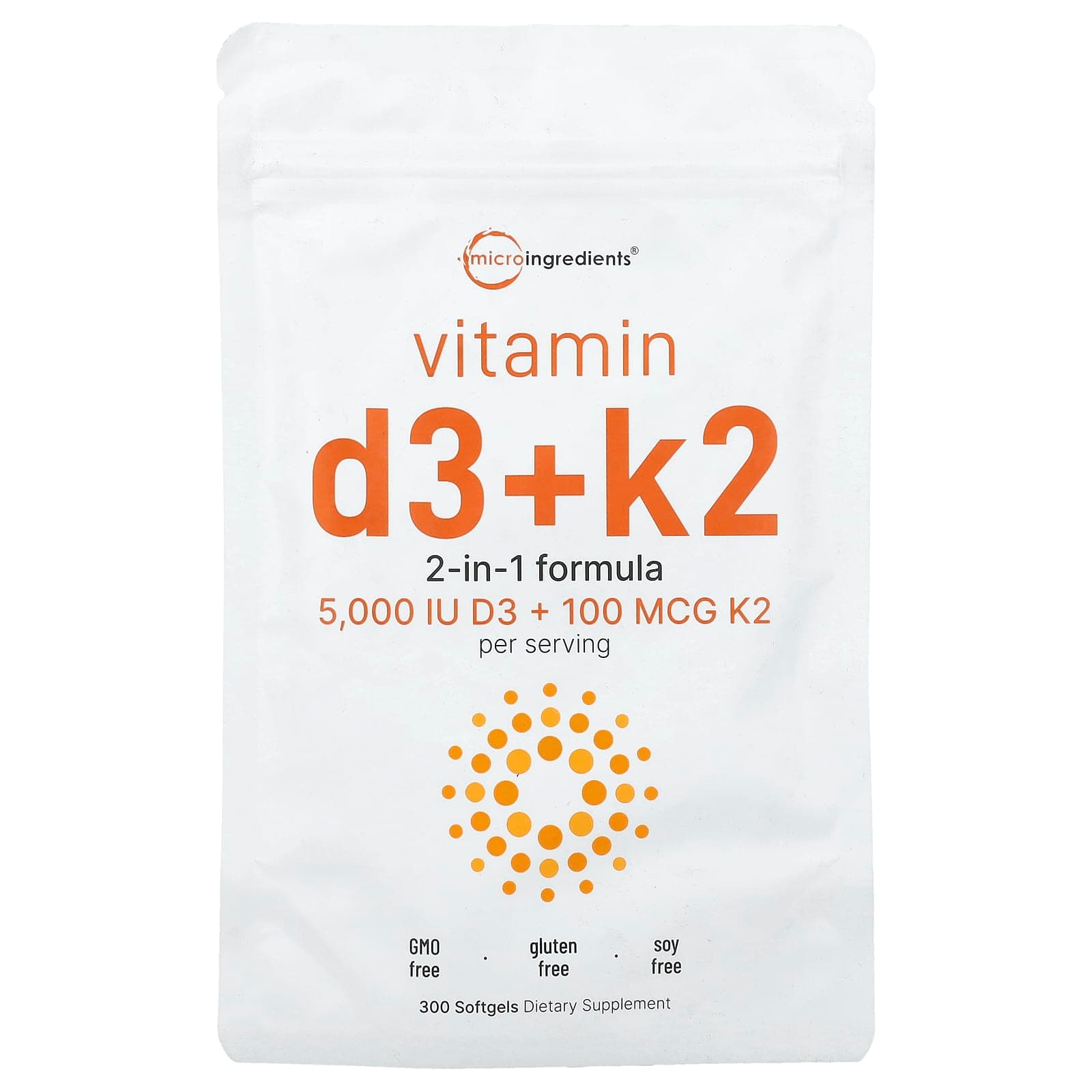 Micro Ingredients, Vitamin D3 + K2, 300 Softgels