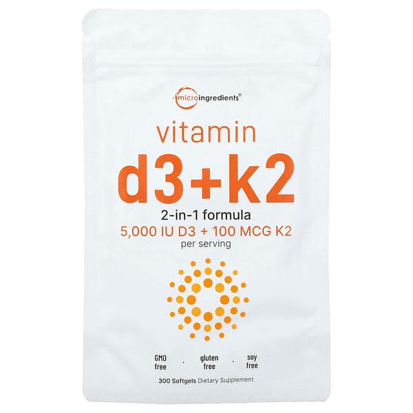 Micro Ingredients, Vitamin D3 + K2, 300 Softgels photo