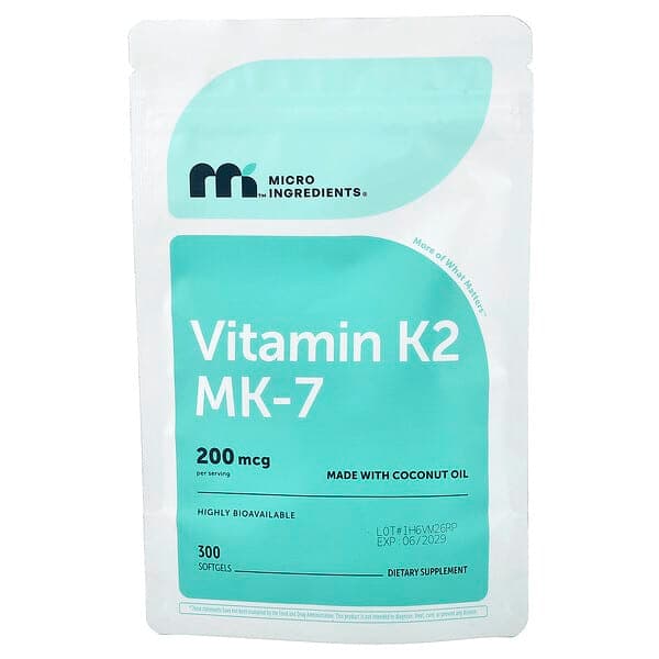 Micro Ingredients, Vitamin K2, MK-7, 200 mcg, 300 Softgels photo