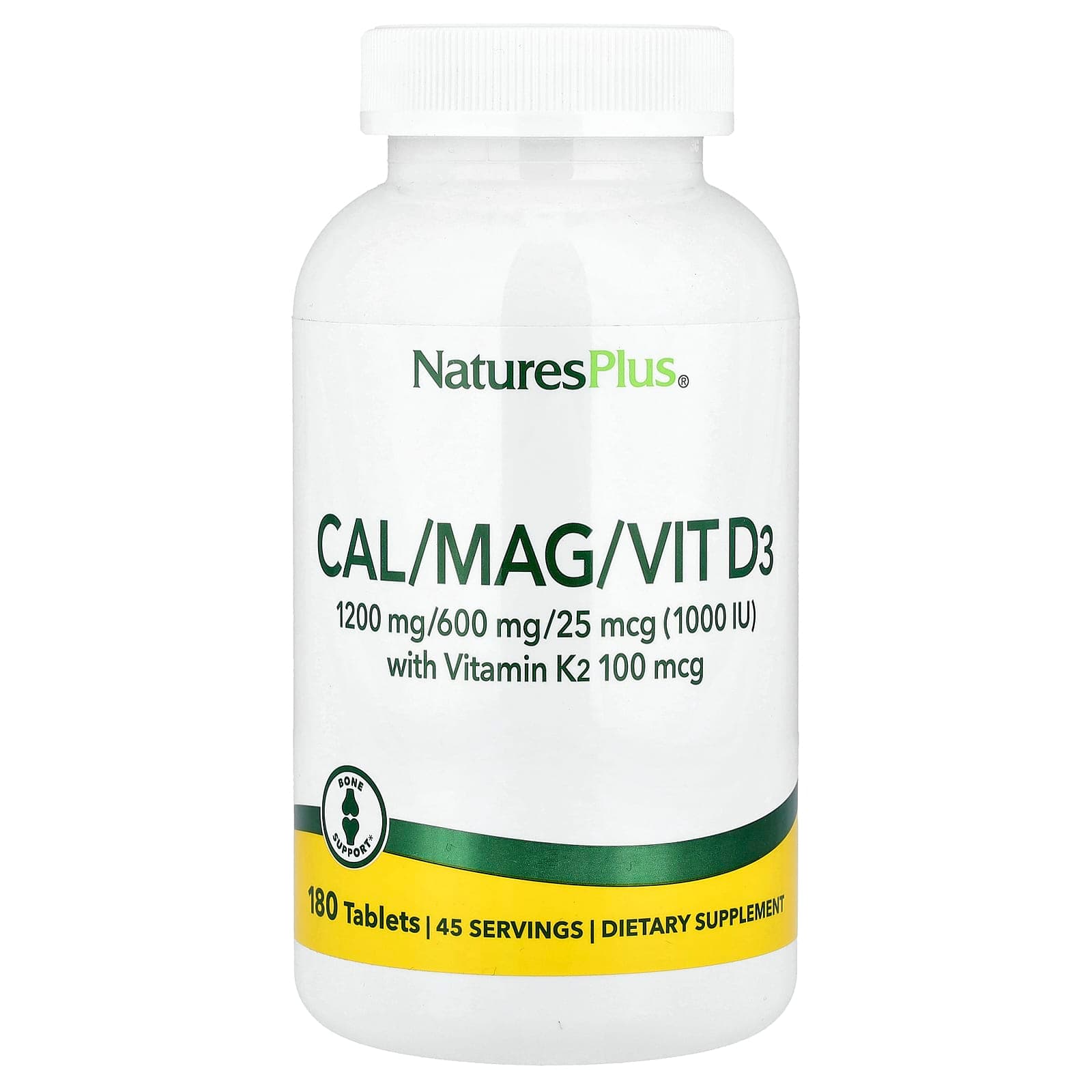 NaturesPlus, Cal/Mag/Vit D3 with Vitamin K2, 180 Tablets