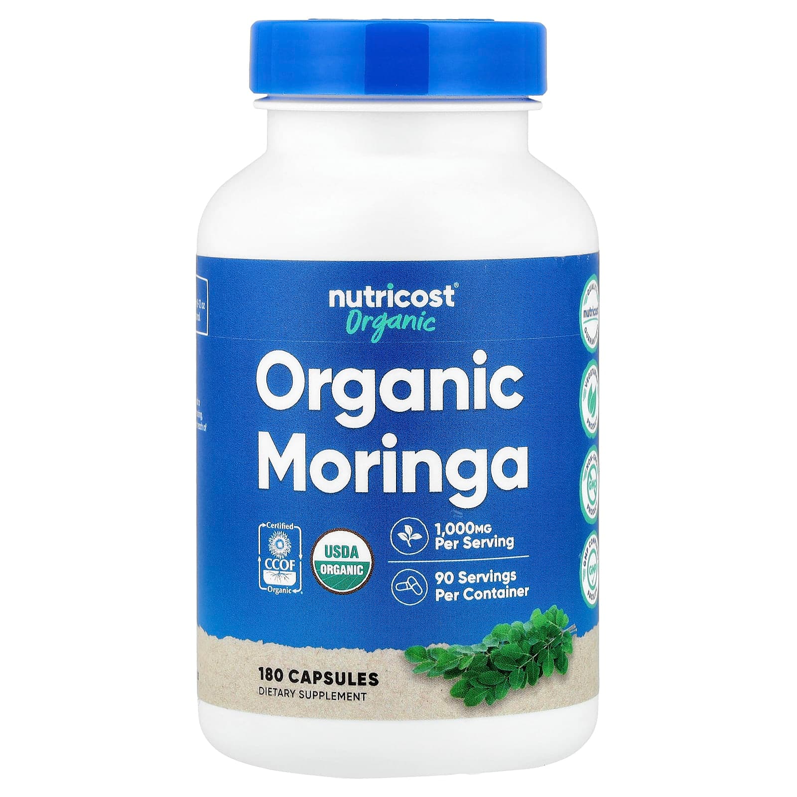 Nutricost, Organic Moringa, 180 Capsules (500 mg per Capsule)