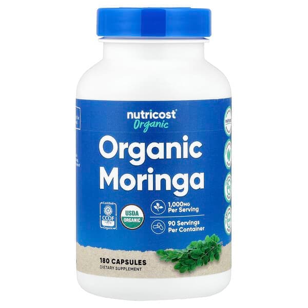 Nutricost, Organic Moringa, 180 Capsules (500 mg per Capsule) photo