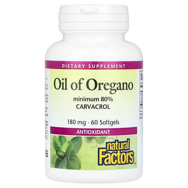 Natural Factors, Oil Of Oregano, 180 mg, 60 Softgels photo
