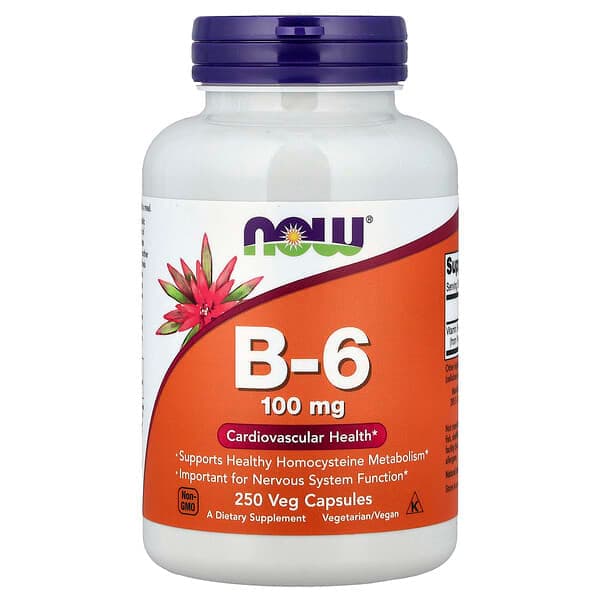 NOW Foods, B-6, 100 mg, 250 Veg Capsules photo