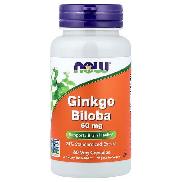NOW Foods, Ginkgo Biloba, 60 mg, 60 Veg Capsules photo