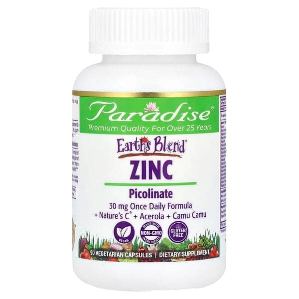 Paradise Herbs, Earth's Blend, Zinc Picolinate, 30 mg, 90 Vegetarian Capsules photo