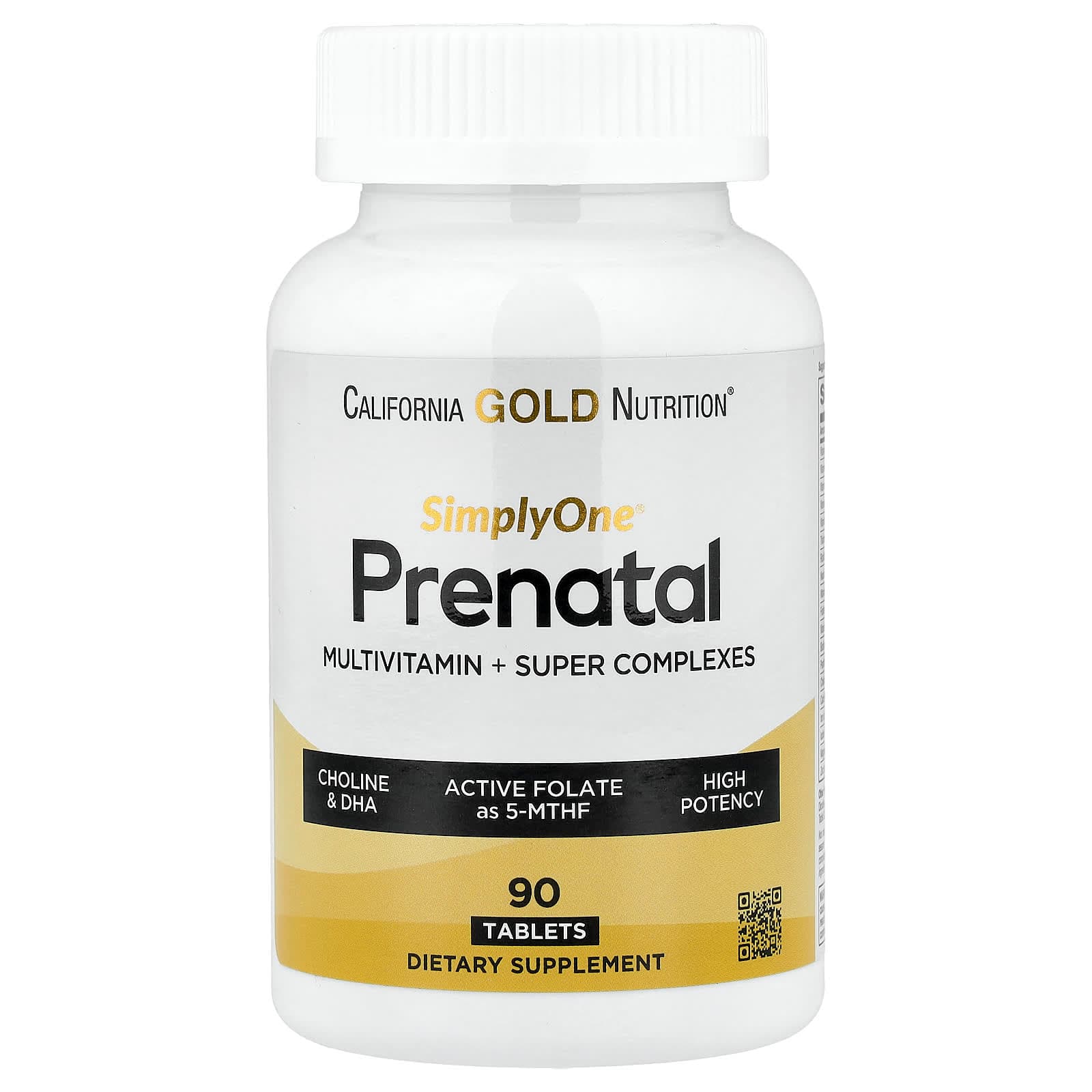 California Gold Nutrition, Simply One®, Prenatal Multivitamin with Super Greens, Spices, Vitamin A, and Folate, 90 Tablets