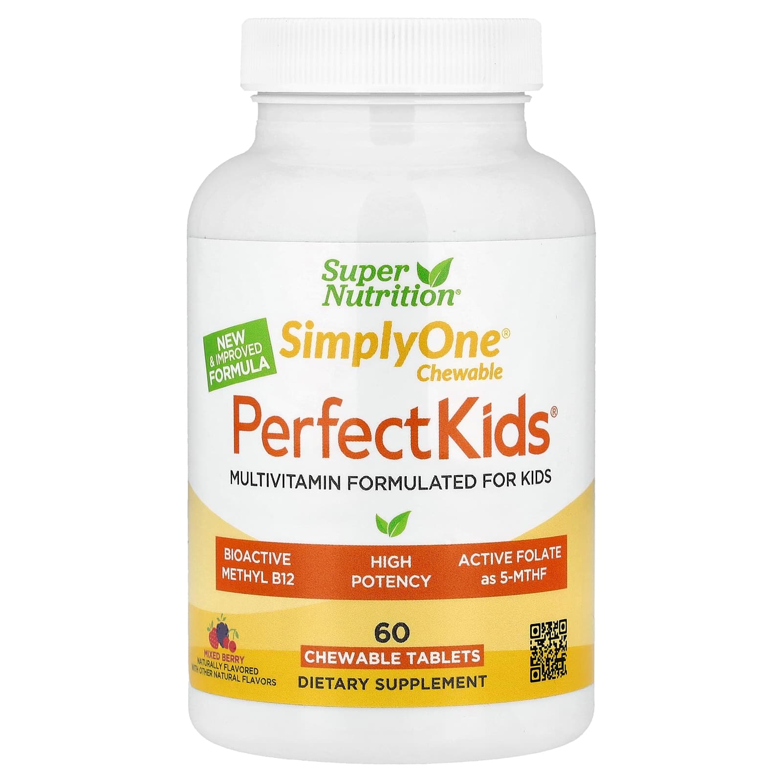 Super Nutrition, Simply One®, Perfect Kid's® Multivitamin with B12, Blueberry, Spices, Vitamin A, and Folate, 60 Chewable Tablets (Discontinued Item)