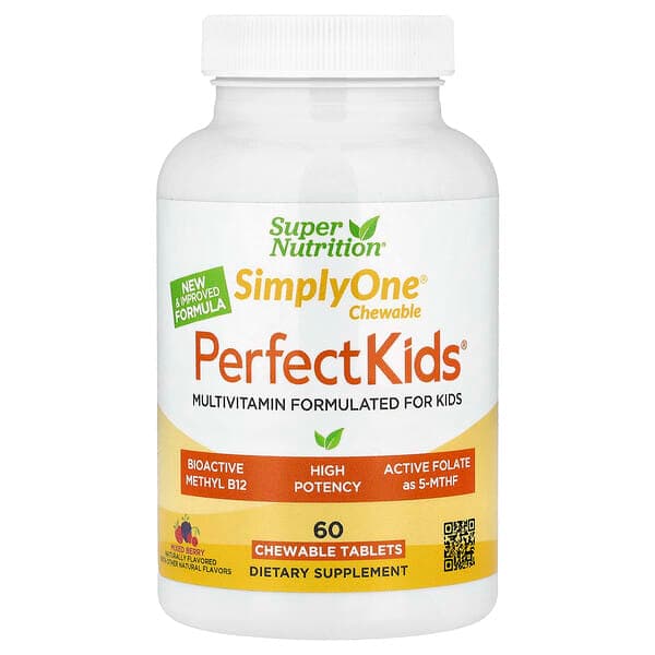 Super Nutrition, Simply One®, Perfect Kid's® Multivitamin with B12, Blueberry, Spices, Vitamin A, and Folate, 60 Chewable Tablets photo