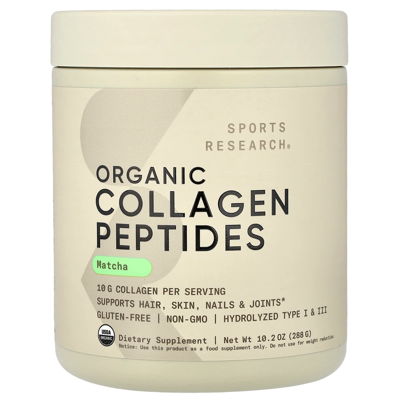Sports Research, Organic Collagen Peptides, Matcha, 10.2 oz (288 g)