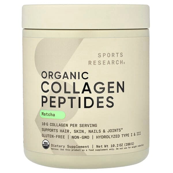 Sports Research, Organic Collagen Peptides, Matcha, 10.2 oz (288 g) photo