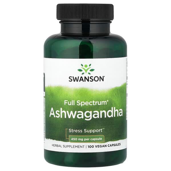 Swanson Vitamins, Full Spectrum® Ashwagandha, 100 Vegan Capsules (450 mg per Capsule) photo