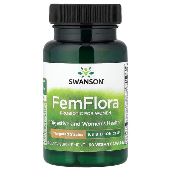 Swanson Vitamins, FemFlora, Probiotic For Women, 9.8 billion CFU, 60 Vegan Capsules photo