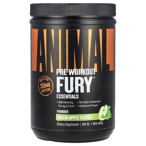 Animal, Fury® Essentials, Pre Workout, Green Apple, 1.06 lb (483 g) photo