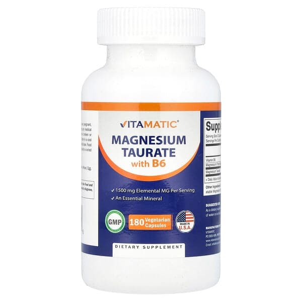 Vitamatic, Magnesium Taurate with B6, 180 Vegetarian Capsules photo