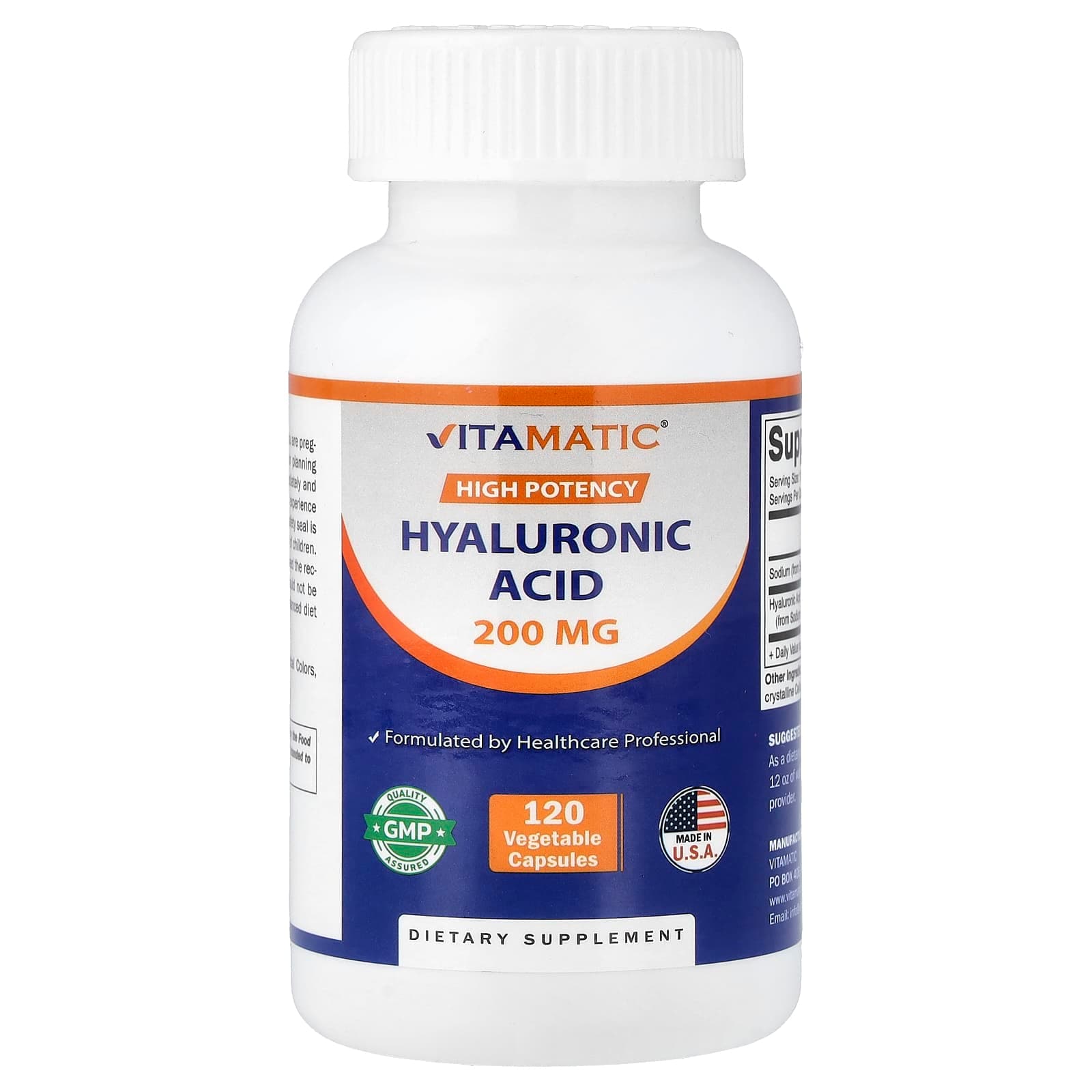 Vitamatic, Hyaluronic Acid, High Potency, 120 Vegetable Capsules