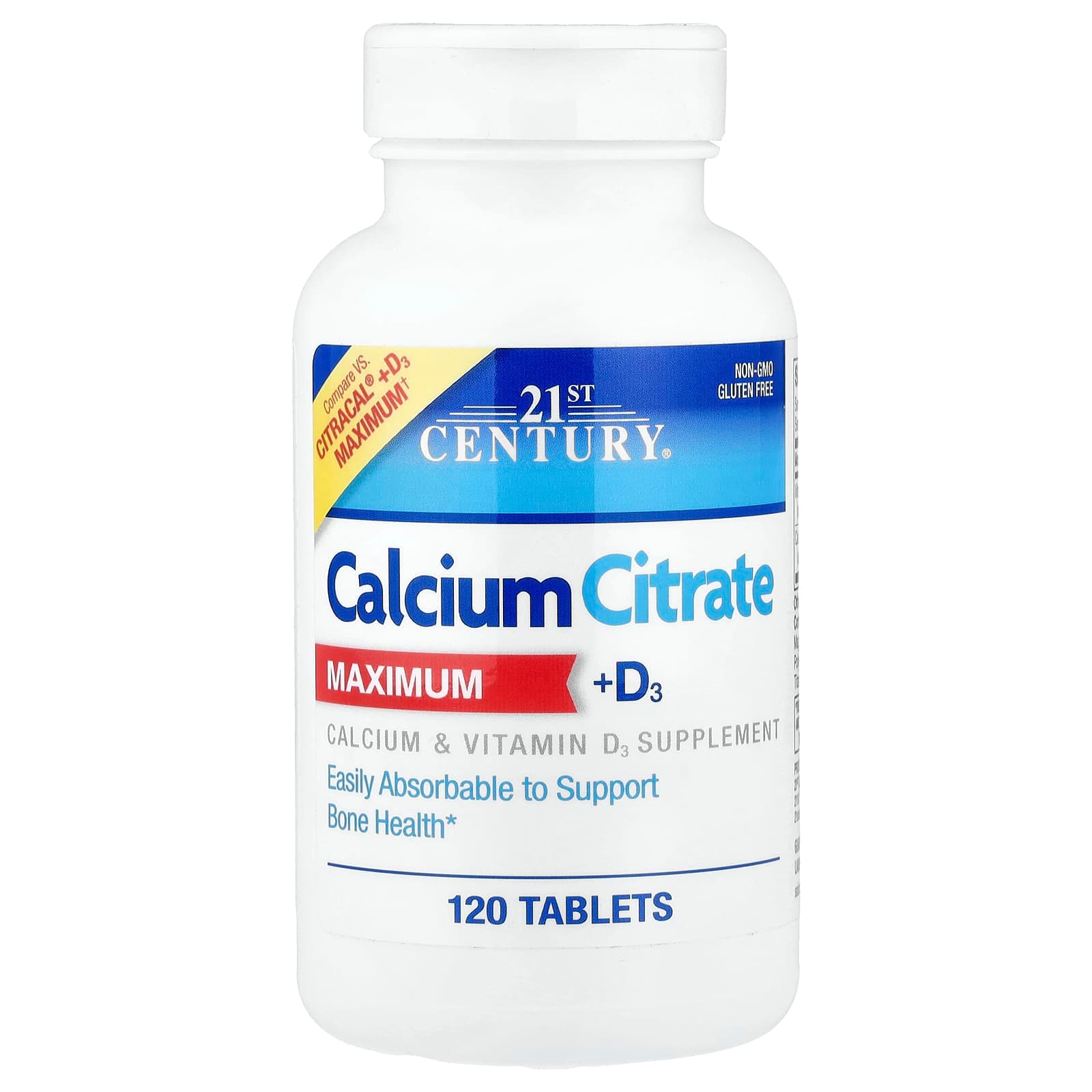 21st Century, Calcium Citrate + D3 Maximum, 120 Tablets