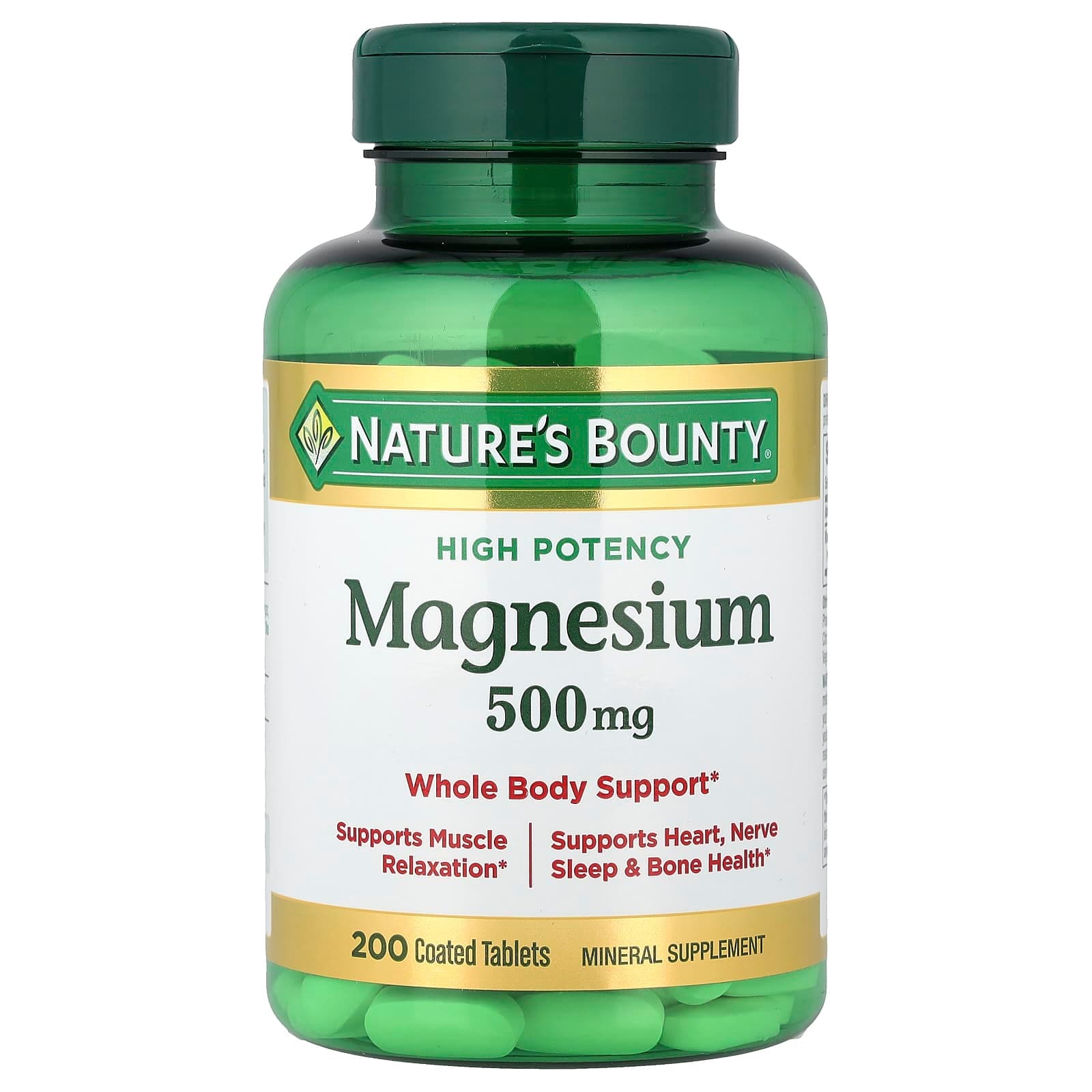Nature's Bounty, Magnesium, High Potency, 500 mg, 200 Coated Tablets