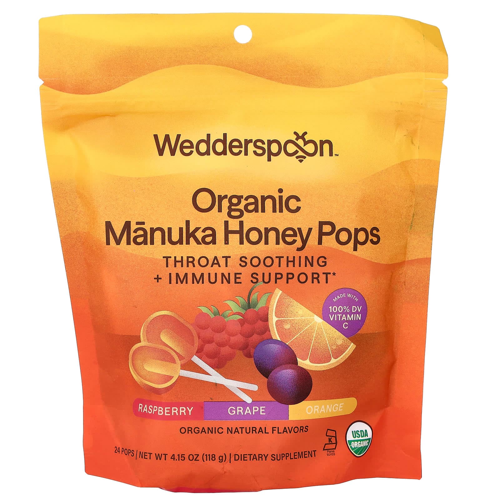 Wedderspoon, Organic Manuka Honey Pops, Assorted, 24 Pops, 4.15 oz (118 g)